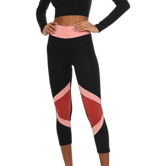 Iris and Ink NWT Coral Black Colorblock Stretch Leggings size XS - Picture 1 of 4